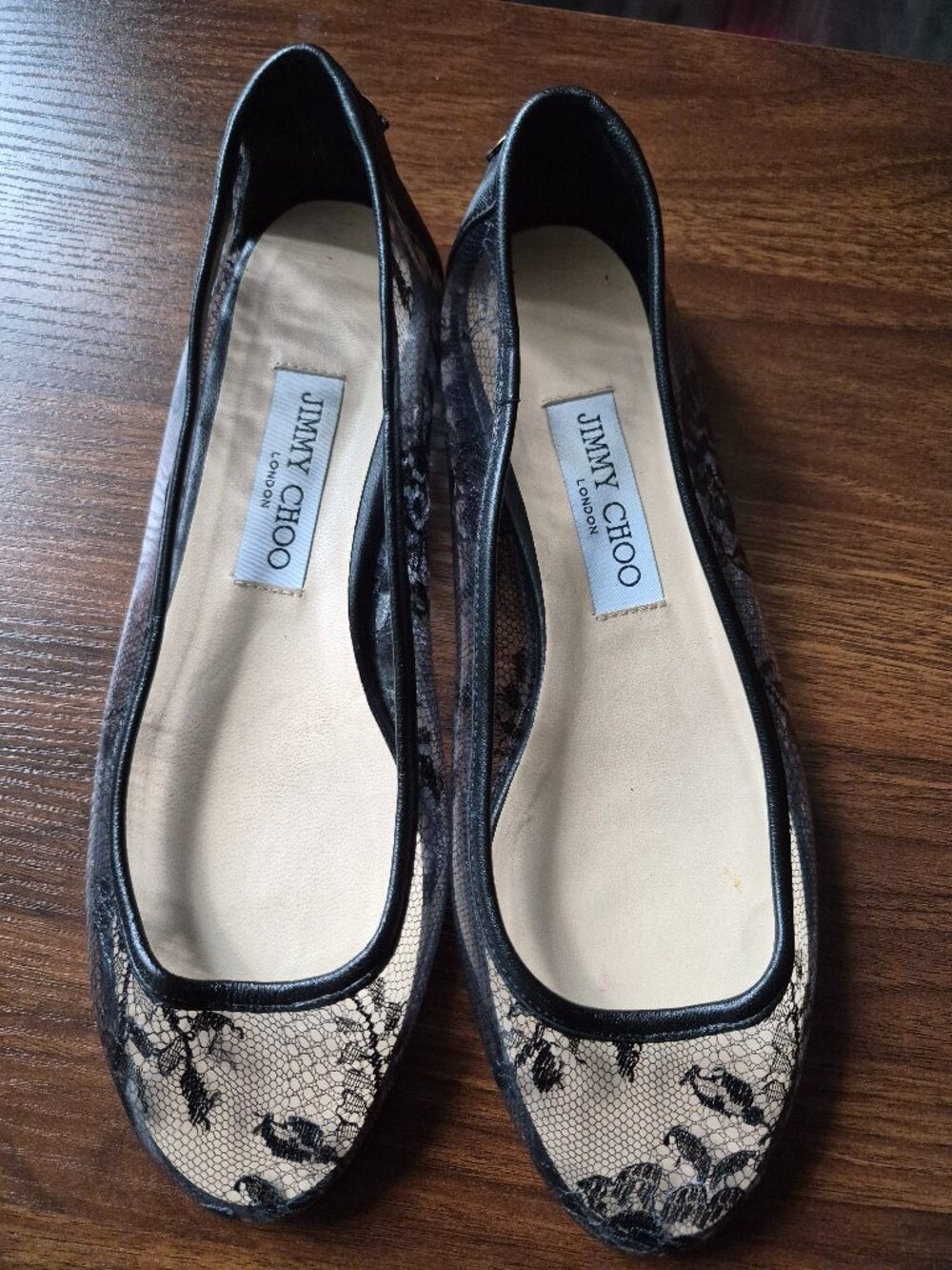 Jimmy Choo Black Lace Waltz Mesh Almond Ballet Flats Size 38 US 8 Sole Protector